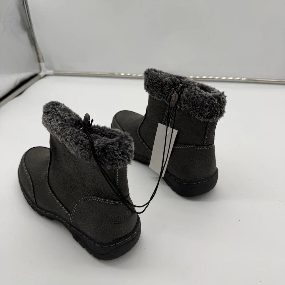 Khombu Addison Grey Faux Fur Trim Winter Ankle Boots Womens Size 7 1624858 NEW